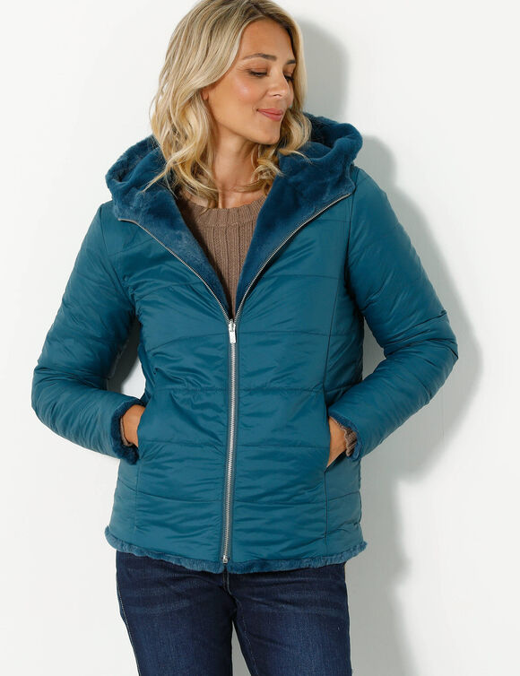 Veste fausse fourrure réversible en doudoune (bleu canard) Veste fausse fourrure réversible en doudoune (bleu canard)